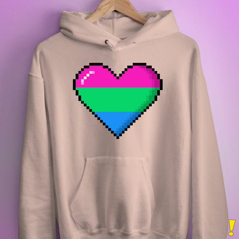 Polysexual Pride 8-Bit Pixel Heart Hoodie - Light Pink